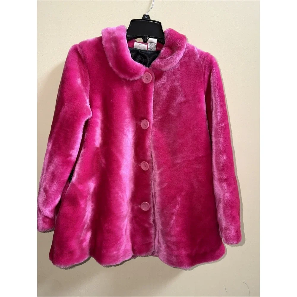 Hot Pink Faux Fur Coat Girls‎  lining Size XL/(16) Super Soft 75% ACRYLIC.